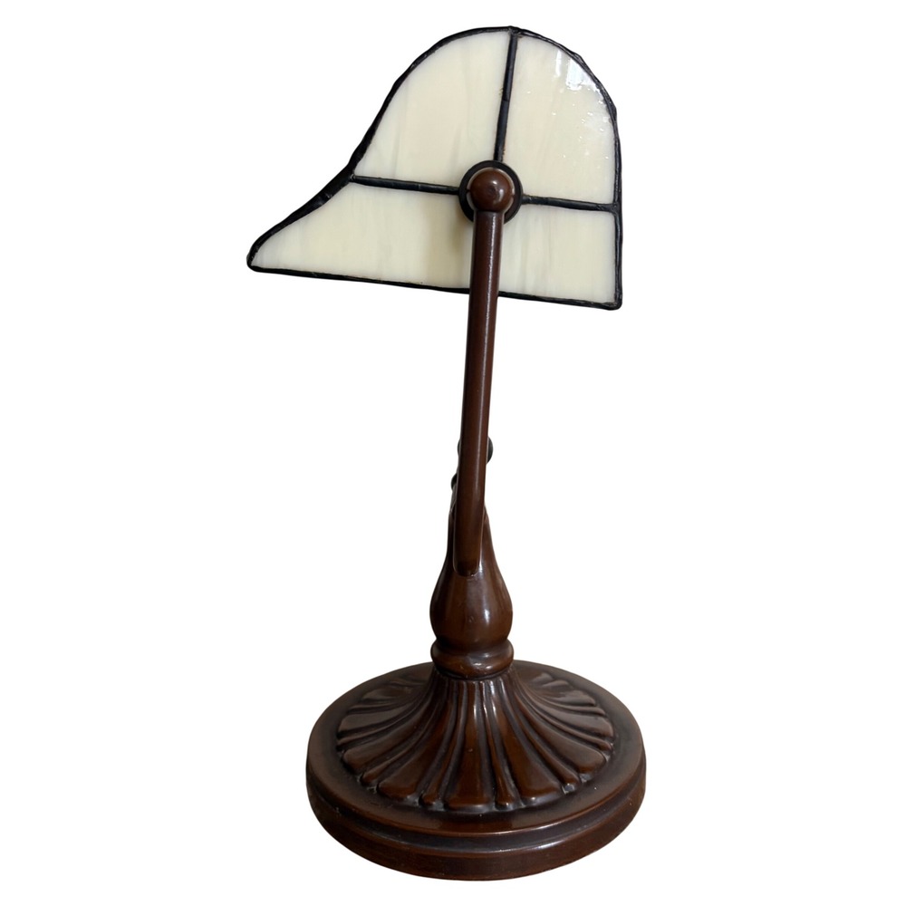 Vintage Tiffany Style Stained Glass Bankers Desk Lamp Floral Butterfly Victorian - Picture 5 of 16